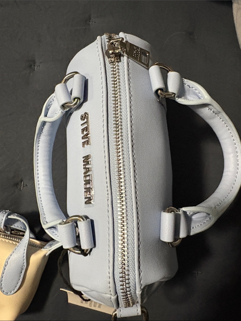 Steve Madden Pale Blue Mini Satchel with Cream Charm Pouch - Picture 3 of 6